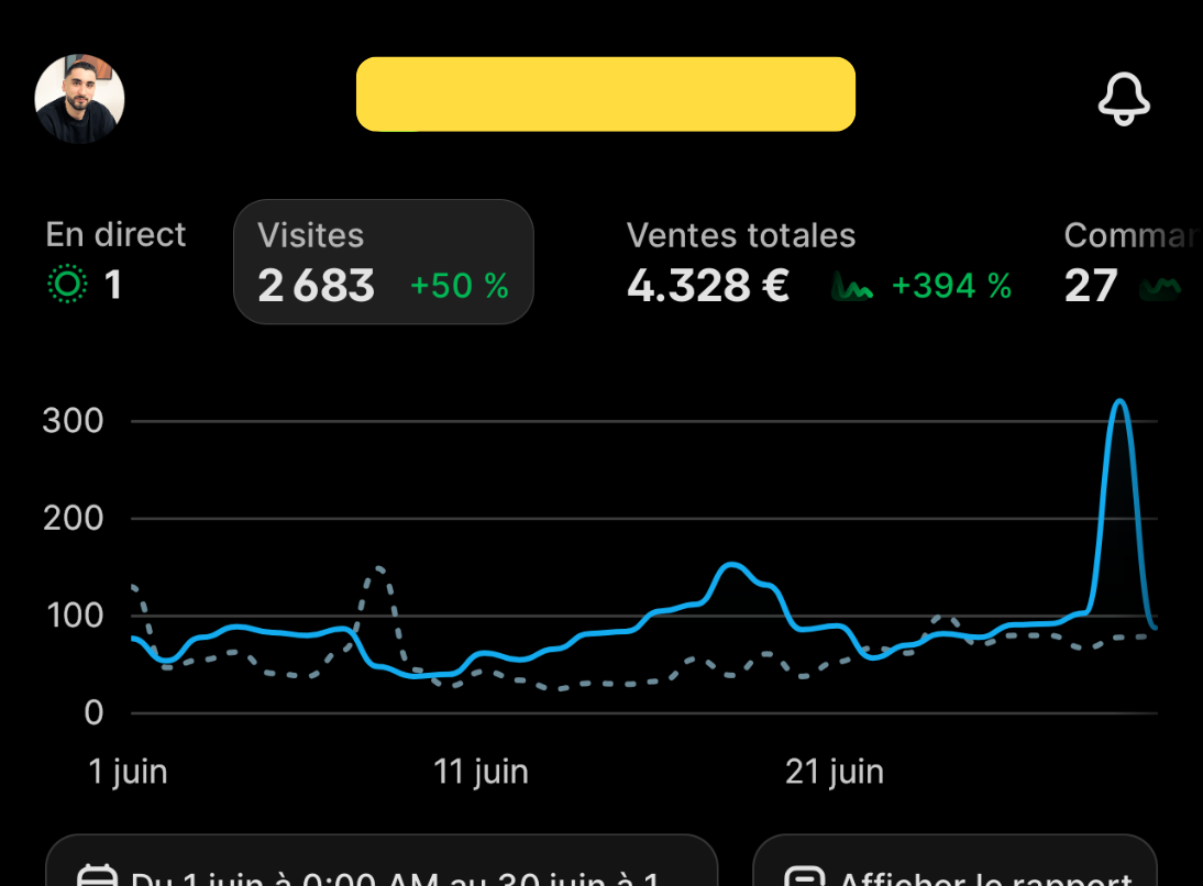 Tableau de bord Shopify — boutique capillaire